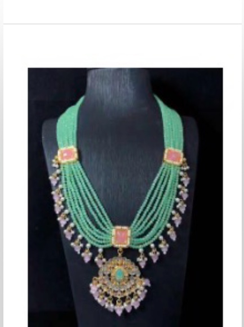 Green Beaded Multi-Strand Statement Necklace with Pink Accents